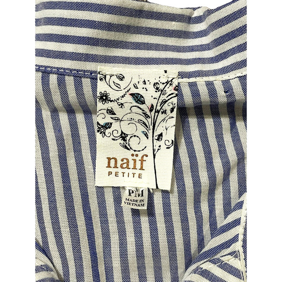 Naif Women’s Blue and White Striped Button-up Collared Blouse Sz Medium Petite - Picture 2 of 6
